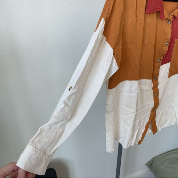 Orange Color-Block Button Up - M - Picture 4 of 7